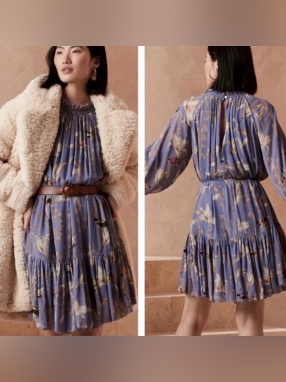 Banana Republic lavender bird print dress